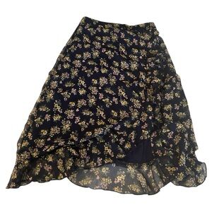 Showpo. Navy floral print ruffle midi skirt